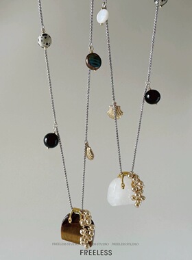 虎眼石黑曜石包包葡萄串吊坠项链