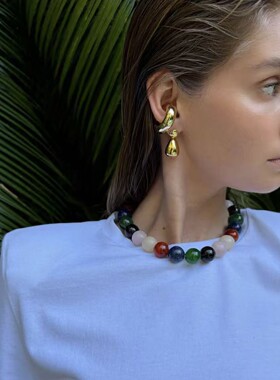 彩虹短项链彩色多巴胺串珠锁骨链