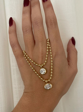 跨境直播轻奢高级感大锆石几何吊坠极简冷淡风百搭项链配件