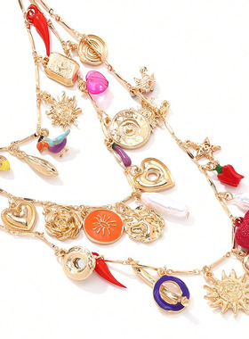 波西米亚风鸟太阳爱心形多层项链