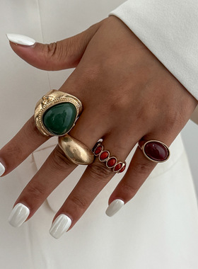 时尚轻奢宝石开口戒指套装