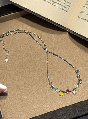 不规则彩色水晶流苏碎银项链女轻奢高级感个性精致时尚颈链锁骨链