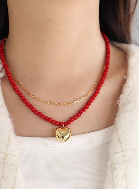 时尚高级感金属爱心吊坠锁骨链