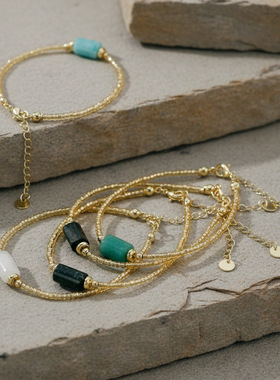 跨境热卖天然石串珠手链不规则简约气质ins风可调节水晶手链