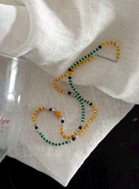 301清新黄绿配色夏日感海边阳光自然石材手工串珠项链小裙裙L12-7