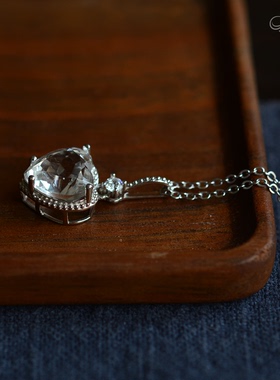 S925纯银天然白水晶心形项链