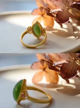 中式美学纯银马眼和田碧玉戒指