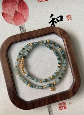 天然缅甸翡翠A货冰飘花 算盘珠手串 4.5*3mm 冰算盘珠 银镀金珠