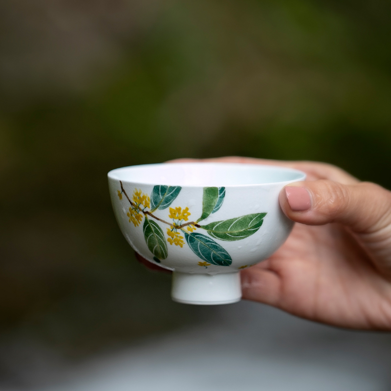 山水间 桂花枇杷茶花菊花手绘主人杯 手工品茗杯中式釉下陶瓷茶杯