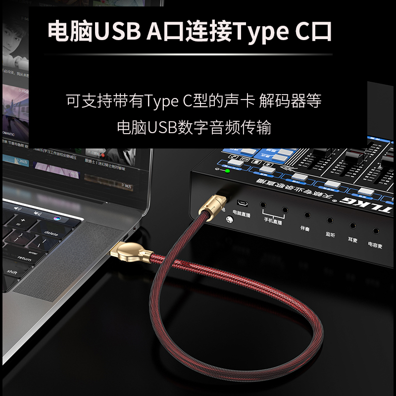 Tanen单晶铜USB扁口A转Type-C手机电脑接声卡DAC解码器OTG直播线-图1