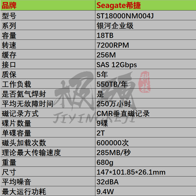 国行Seagate希捷ST18000NM004J 18T 7.2K 256M SAS 12G服务器硬盘 - 图0