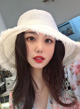 网红草帽雪梨同款毛边夏天遮阳