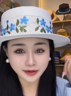 显白气质紫色礼帽春夏刺绣遮阳