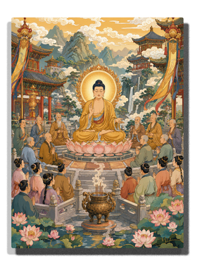 中式禅意 48色高阶diy数字油画佛系古建群像静心手绘丙烯装饰画