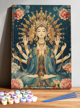 佛系静心 diy数字油画 手绘填色 宗教禅意解压画画手工礼物装饰画
