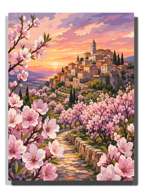 春日杏花田园 diy数字油画治愈风景手工填色丙烯画装饰画礼物摆件