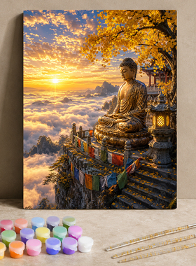 禅意佛像莲花48色丙烯数字油画