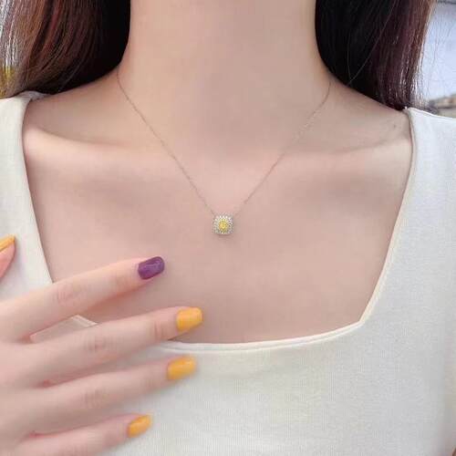 18K金女镶嵌 0.45克拉天然南非高品质钻石黄钻项链锁骨链真金真钻 - 图3
