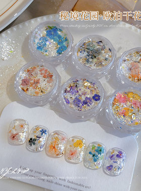 美甲秘境花园欧泊粉梦幻七彩仙女云锦干花闪粉指甲亮片装饰品
