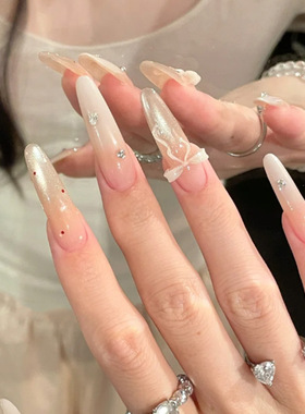 美甲穿戴甲4.0细狗甜美少女立体蝴蝶结红色波点美甲片预制假指甲