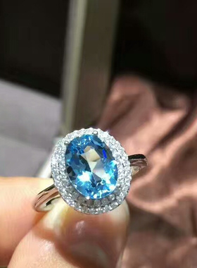 漂亮925银镀白金镶嵌托帕石戒指