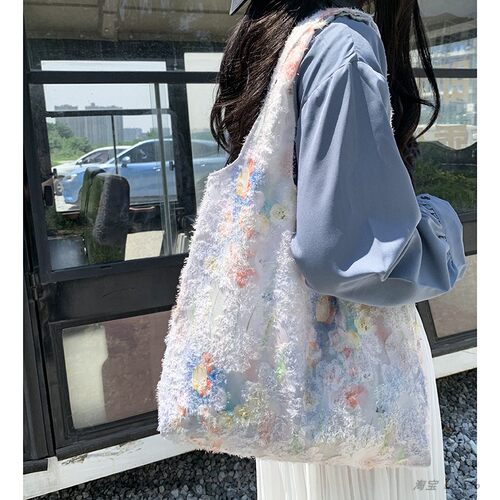 艺术小众设计多巴胺背心腋下帆布包女学生韩版逛街大容量手提布袋 - 图0