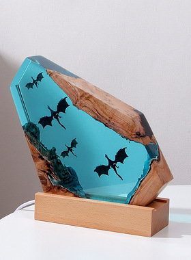 外贸欧式环氧树脂工艺品实木飞龙大摆件夜灯氛围装饰乔迁送礼礼品