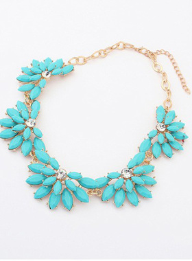 蓝色项链镶嵌花卉欧美毛衣链配饰