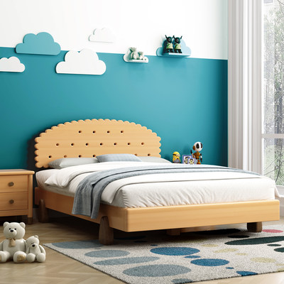 榉木全实木儿童床男孩女孩1 1 2 1 35 1 5米宽小床卡通单人床135 虎窝淘