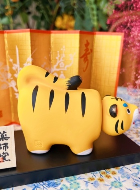 药师窑陶制锦彩招福晃头虎摆件