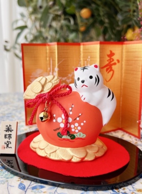 药师窑陶锦彩招福金运宝袋虎摆件