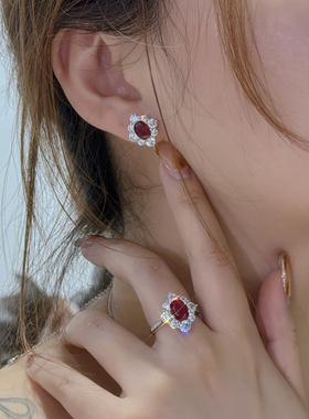 超闪显白围镶钻2克拉红宝石戒指