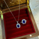French retro rectangular simulated sapphire necklace for women