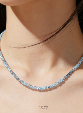 超火时尚百搭精致气质蓝色项链