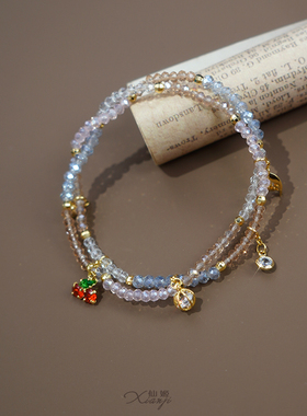 粉色水晶显白串珠双层手链