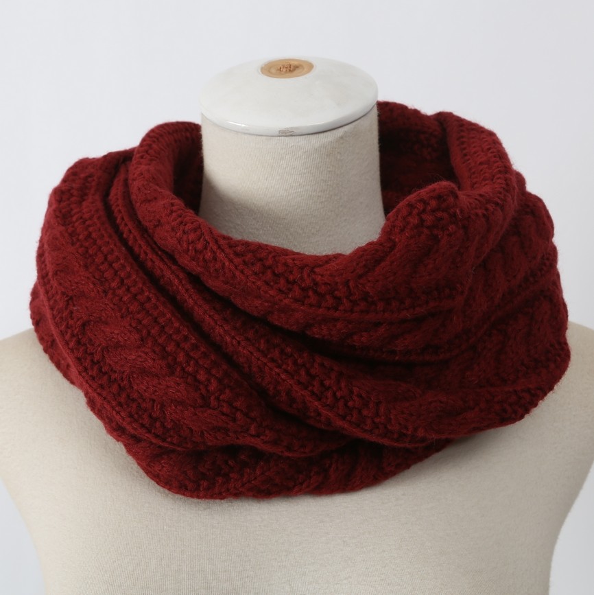 男女情侣加厚毛线围脖韩版冬天保暖脖套百搭麻花纯色学生套头红色