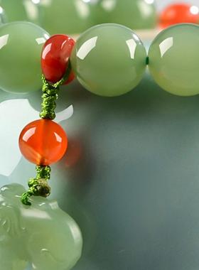 带证天然和田玉手链吉祥如意大象手串男女款玉石饰品手饰心意礼物