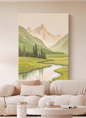 手绘油画奶油风客厅装饰画沙发背景墙山水风景落地画玄关入户挂画