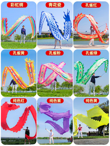 健身甩龙舞龙彩带彩条广场儿童成人舞飘带舞龙甩杆舞龙抖龙 - 图3
