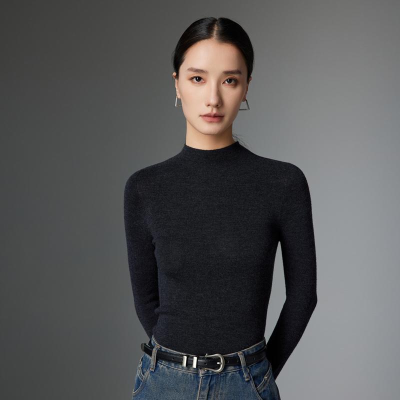 可机洗无缝一体精纺超细100纯羊毛衫女秋冬半高领毛衣针织打底衫 - 图2