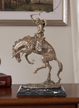 铜雕塑马背牛仔EPA205欧式人物工艺饰品酒店客厅书房家居桌面摆件