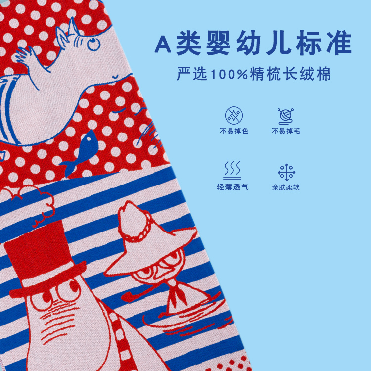 MOOMIN姆明正版面巾A类纯棉纱布卡通柔软洗脸巾吸水耐脏儿童毛巾-图3