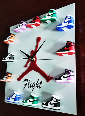 方形AJ时钟篮球立体鞋模型flight飞人aj挂钟Air Jordan挂钟白色