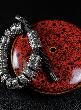 仿古手镯手链合金潮流时尚黄铜白铜男天珠手串平安符黑绳经典手环