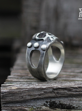 质感骷髅图腾暗黑朋克风纯银戒指