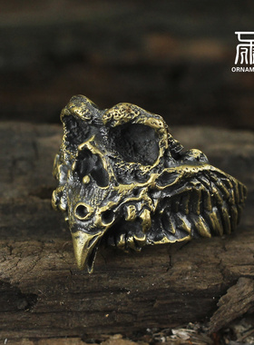 鹰嘴骷髅戒指黄铜男女渡鸦枯骨