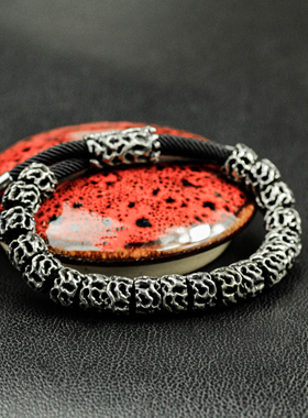 原创复古仿银白铜手环手链仿男士手镯可调节合金项链朋克风高桥