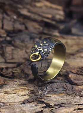 貔貅925银开口戒指饕餮手工中国