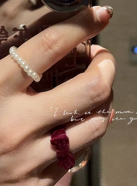 复古红丝绒蝴蝶结开口食指戒