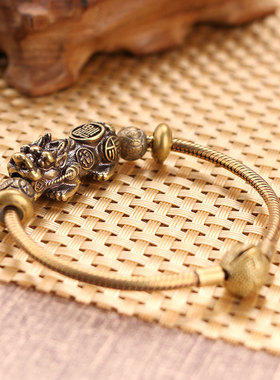 复古摇滚黄铜手链民族风貔貅手串朋克嘻哈手饰品创意个性金属手镯
